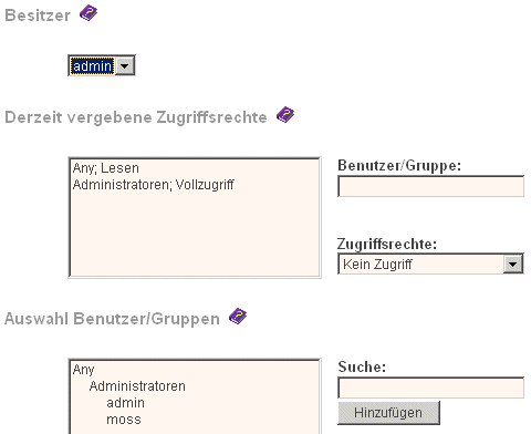Rechteverwaltungs-Maske