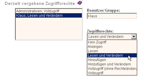 Zugriffsrechte: Ändern