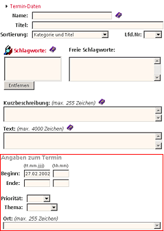Termin Metadaten