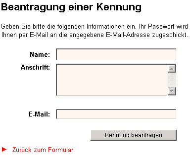 Formular Passwort Antrag